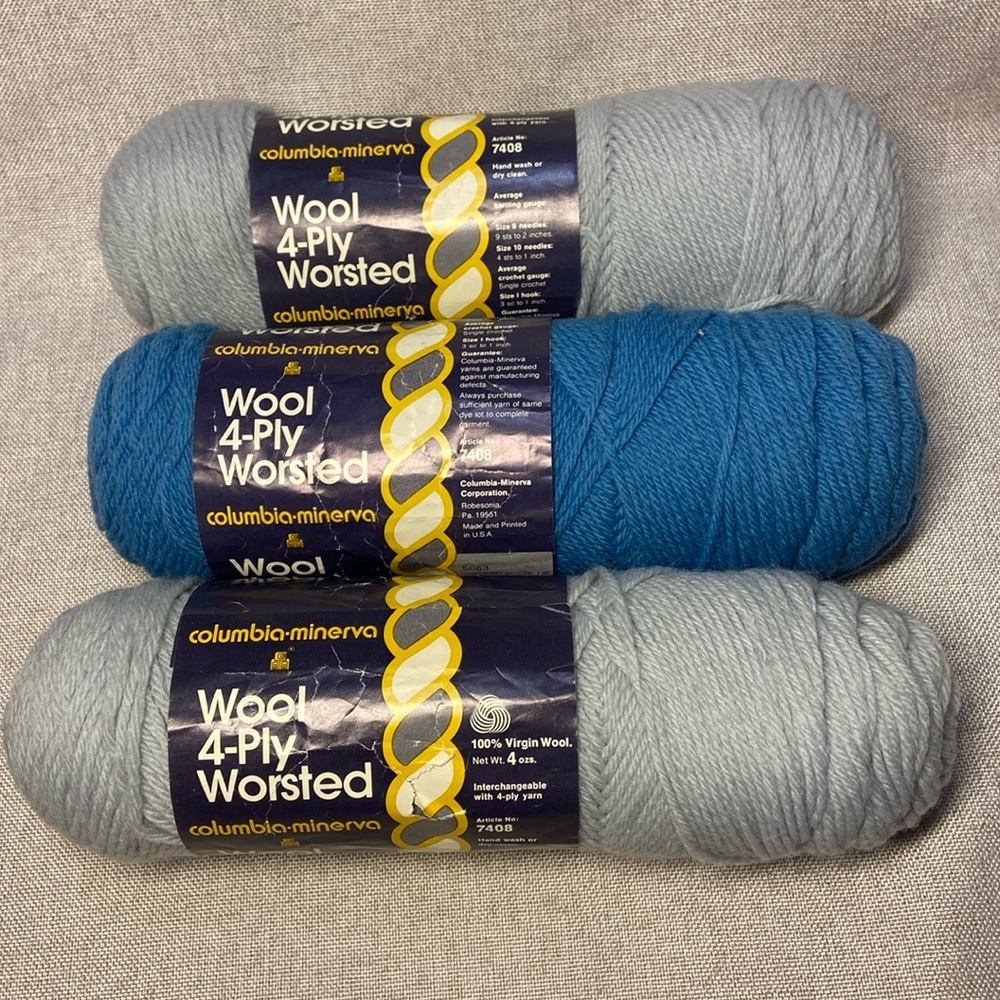Wool 4-Ply Worsted 3 skeins.